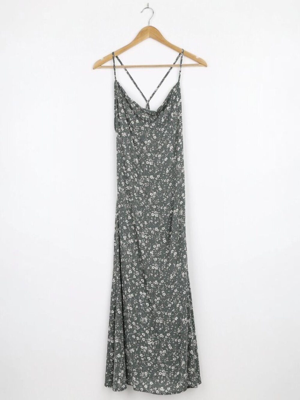 NWT Lulus Would Be Love Olive Green Floral Print Maxi Slip Dress (size S) - Picture 5 of 11